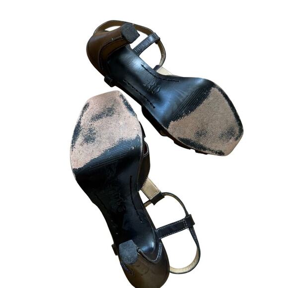 Michael Kors Black Leather Platform Open Toe T-strap Sandals Size 8M 90's Y2K - Picture 7 of 14